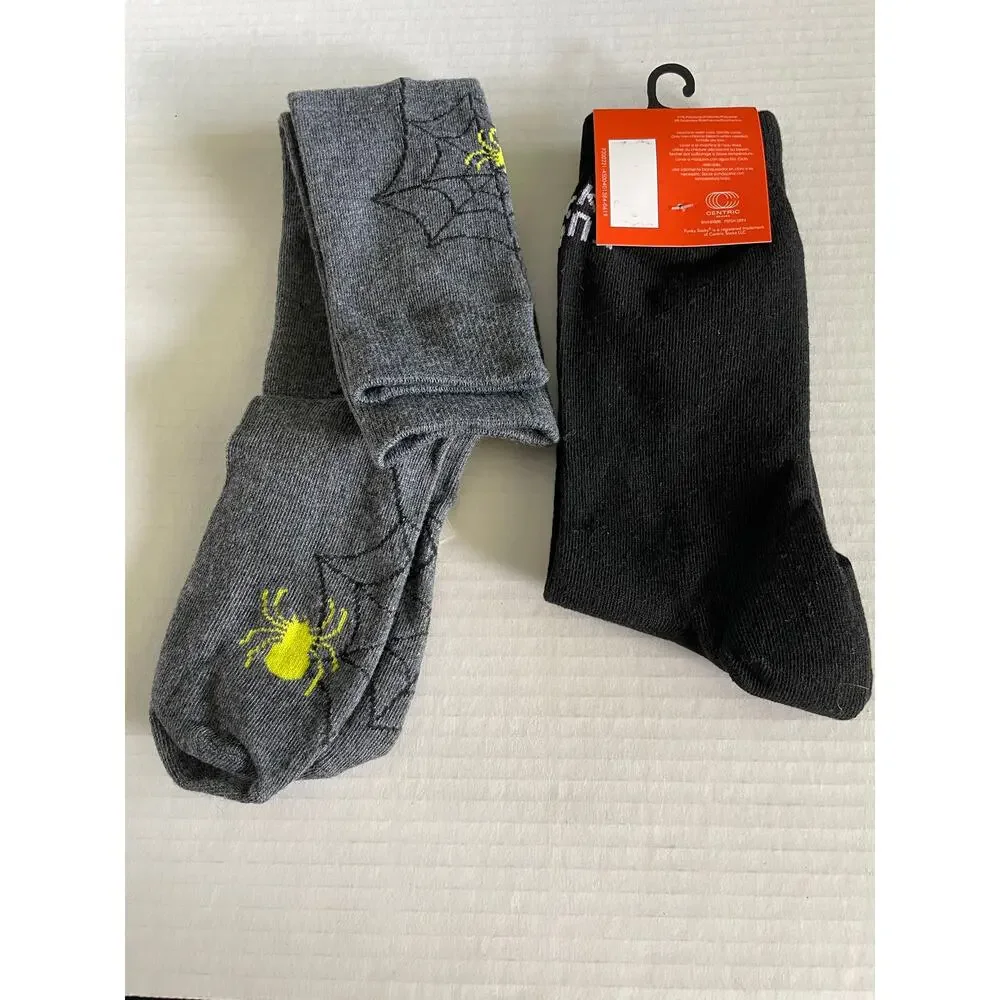 2 PAIR SPIDER WEBS WHAT UP WITCHES HALLOWEEN SOCKS NEW
